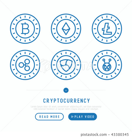 Cryptocurrency thin line icons set - Stock Illustration [43380345] - PIXTA
