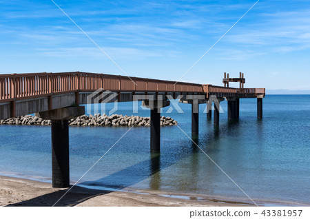 黃昏新潟縣Izumozaki的橋樑 43381957