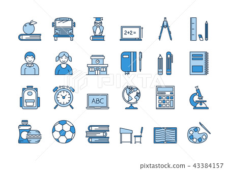 05 Blue SCHOOL EDUCATION icons set 43384157