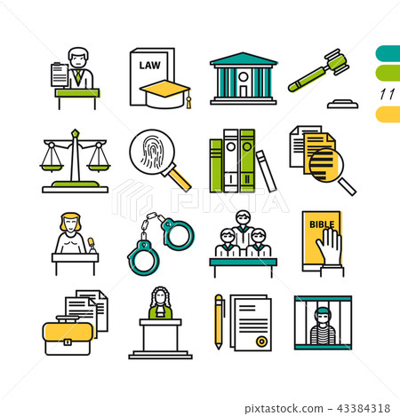 Set linear judiciary colored icons 43384318