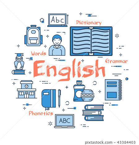 Blue round English Subject concept Blue round English Subject concept 43384403