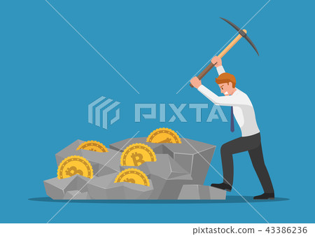 Businessman digging bitcoin in the rock 43386236