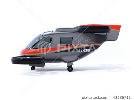 Self-driving passenger drone side image. Flying car concept Self-driving passenger drone side image. Flying car concept 43386711