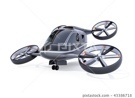 一輛自駕駛的乘客寄生蟲的圖像在白色背景的。飛行汽車的概念 43386718