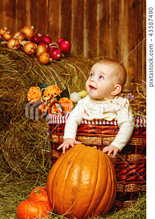 Girl and halloween pumpkins Girl and halloween pumpkins 43387490