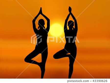 站立往日落的樹姿勢 43390626