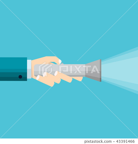 Hand of businessman holds flashlight icon - Stock Illustration ...