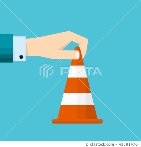 Hand of businessman holds traffic cone icon 43391470