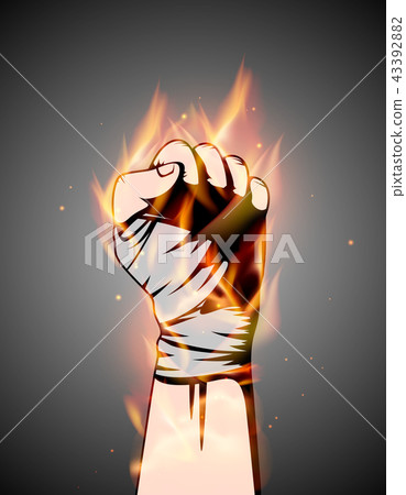 MMA or boxing burning bandage fist uplifted hand 43392882