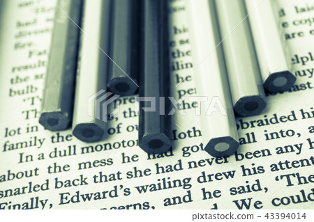 Color pencils placed on the page of a book Color pencils placed on the page of a book 43394014