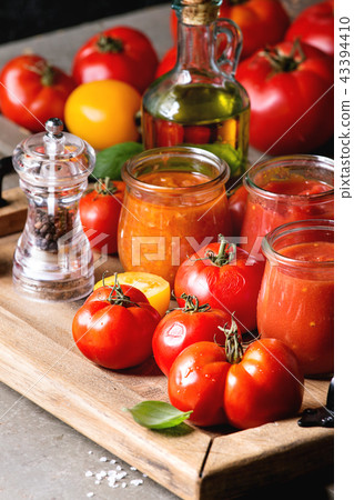Variety of tomato sauces Variety of tomato sauces 43394410