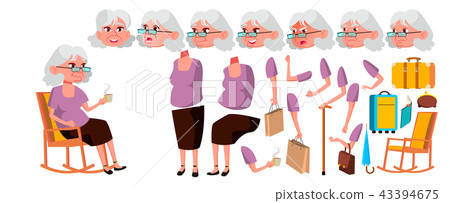 Old Woman Vector. Senior Person Portrait. Elderly People. Aged. Animation Creation Set. Face 43394675