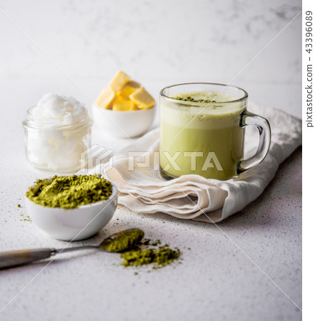BULLETPROOF MATCHA. Ketogenic keto diet hot drink. Tea matcha blended with coconut oil and butter BULLETPROOF MATCHA. Ketogenic keto diet hot drink. Tea matcha blended with coconut oil and butter 43396089