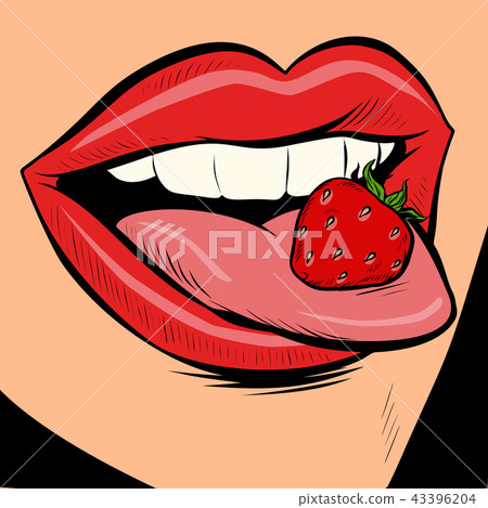 Strawberry female tongue mouth 43396204