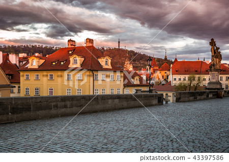 views of Prague from Charles Bridge at sunrise views of Prague from Charles Bridge at sunrise 43397586