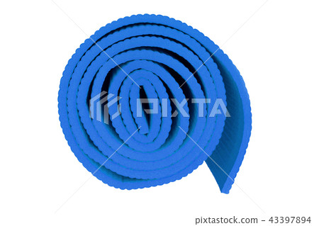 Blue yoga mat isolated on white background. Blue yoga mat isolated on white background. 43397894