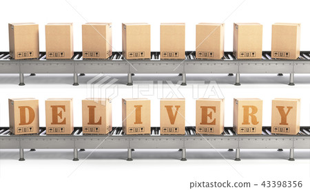 Conveyor belt and cadrboard boxes on white Conveyor belt and cadrboard boxes on white 43398356