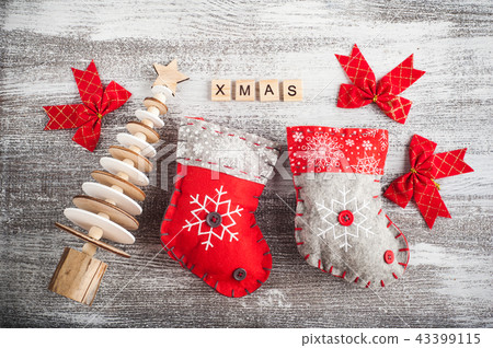 Santa socks, red bows Santa socks, red bows 43399115