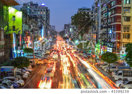 Night street of Yangon, Myanmar 43399239