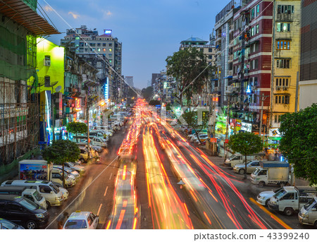 Night street of Yangon, Myanmar Night street of Yangon, Myanmar 43399240