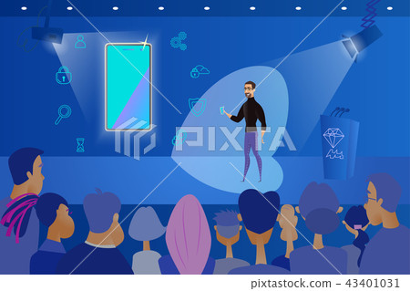 Presenting New Smartphone to Public Vector Concept Presenting New Smartphone to Public Vector Concept 43401031