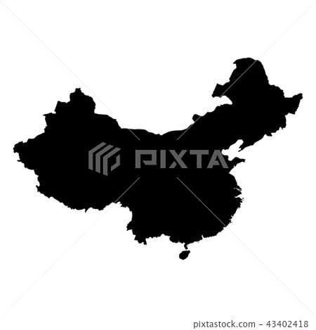 China - solid black silhouette map of country area. Simple flat vector illustration 43402418