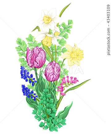 Bouquet of spring flowers. Colorful realistic vector illustration Bouquet of spring flowers. Colorful realistic vector illustration 43403109