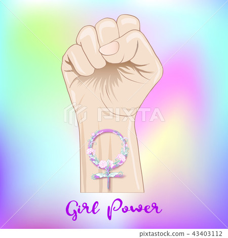Woman's hand fist raised up freedom sign with feminism sign with Woman's hand fist raised up freedom sign with feminism sign with 43403112