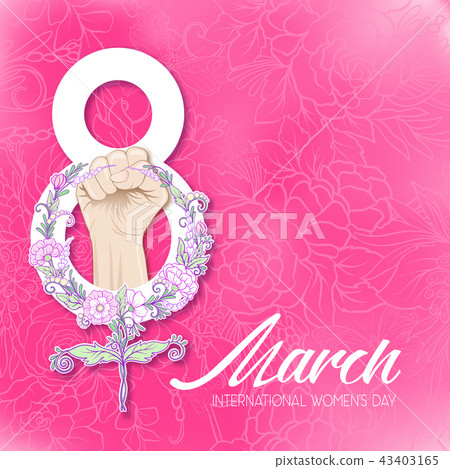 Woman's hand fist raised up freedom sign with feminism sign with 43403165