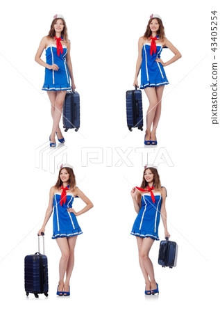 Woman with suitacases preparing for summer vacation Woman with suitacases preparing for summer vacation 43405254