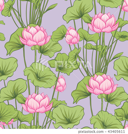 Seamless pattern, background with lotus flower. Botanical illust 43405611