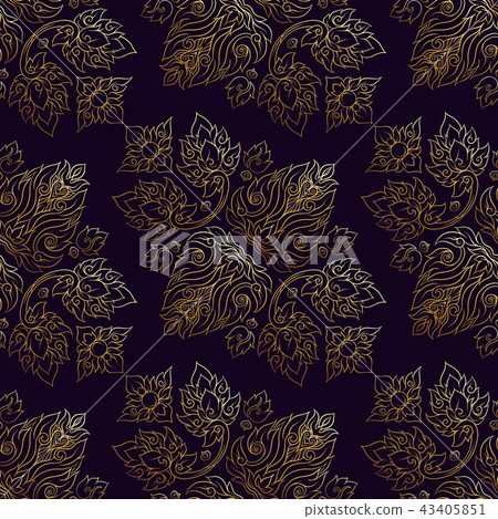 Seamless pattern, background of gold decorative elements of trad Seamless pattern, background of gold decorative elements of trad 43405851