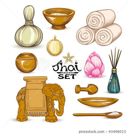 A set of items for Thai massage. Stock vector illustration. A set of items for Thai massage. Stock vector illustration. 43406013