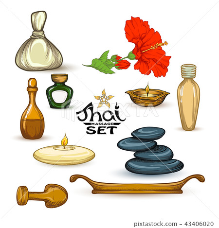 A set of items for Thai massage. Stock vector illustration. 43406020