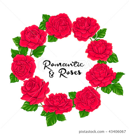 Card, label, banner with red roses and space for text isolated o 43406067