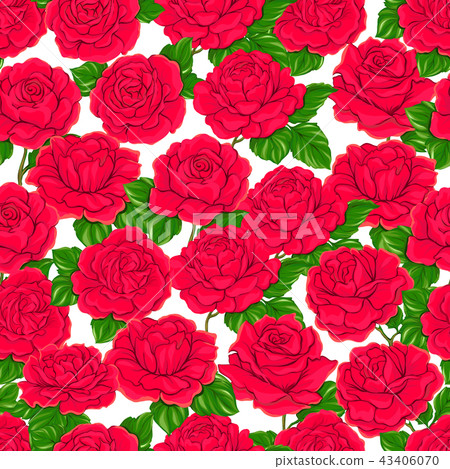 Seamless pattern with red roses, background isolated on white ba 43406070