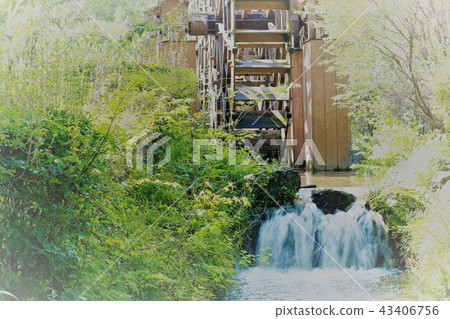 Water wheel and waterfall (Yamanakako village) Water wheel and waterfall (Yamanakako village) 43406756