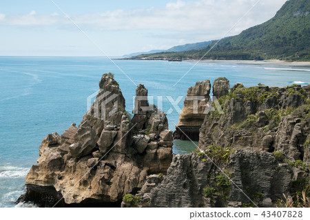 Pancake rocks in New Zealand west coast  43407828