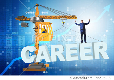 Businessman in career progression concept with crane 43408200