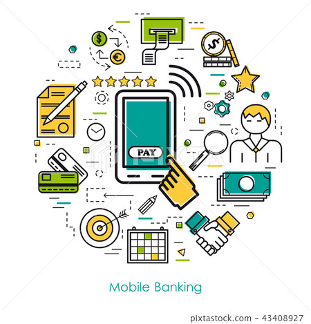 Line Art concept - Mobile Banking Line Art concept - Mobile Banking 43408927