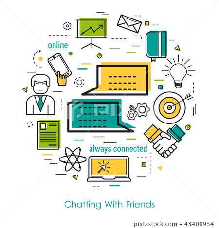Line Art Concept - Chatting With Friends Line Art Concept - Chatting With Friends 43408934