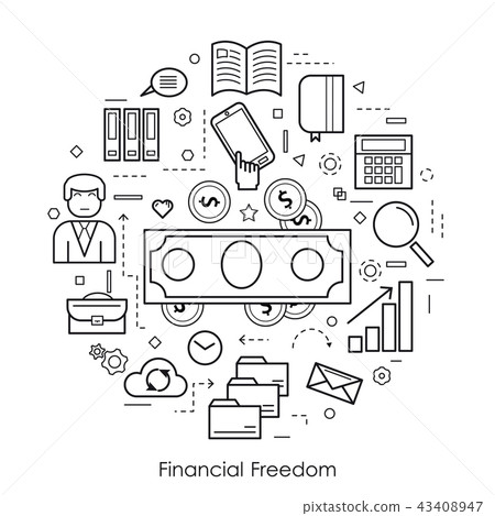 Financial Freedom - Round black and white Concept Financial Freedom - Round black and white Concept 43408947