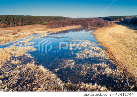 Aerial view at countryside and river. Early spring 43411744