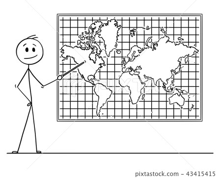 Cartoon of Man Pointing at North America... - Stock Illustration [43415415]  - PIXTA
