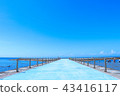 A blue road sandwiched between the clear blue sky and the sea 43416117