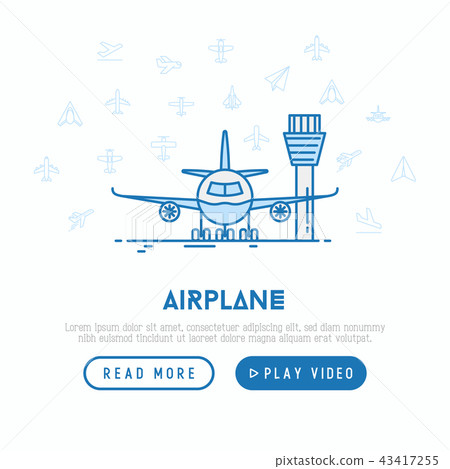 Airplane on the runway concept with thin line icon 43417255