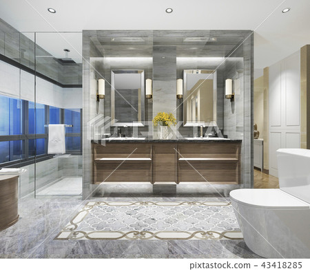 modern classic bathroom with luxury tile decor  43418285