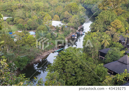 Aerial view jungle surrounding Merlinau river Aerial view jungle surrounding Merlinau river 43419275