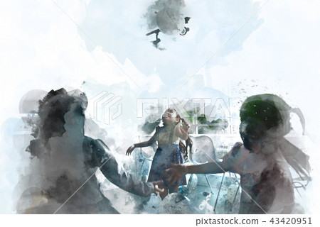 Children are playing with balloons on watercolor Children are playing with balloons on watercolor 43420951