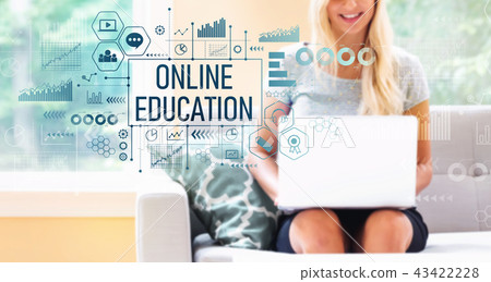 Online education with woman using a laptop Online education with woman using a laptop 43422228